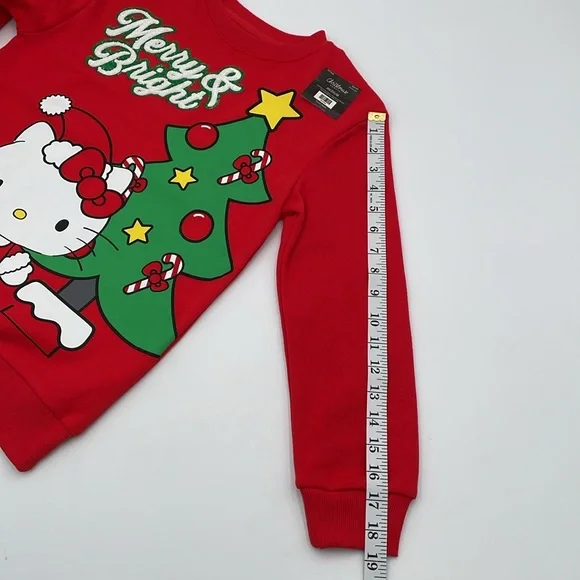 Hello Kitty Red Graphic Christmas Merry & Bright Tree Sweatshirt Crewneck - Picture 10 of 17